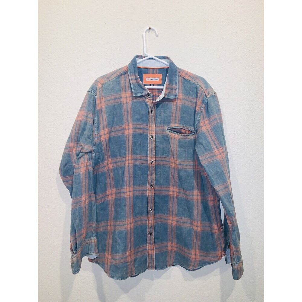 32 Bar Blues Flannel Plaid Blue Orange XL